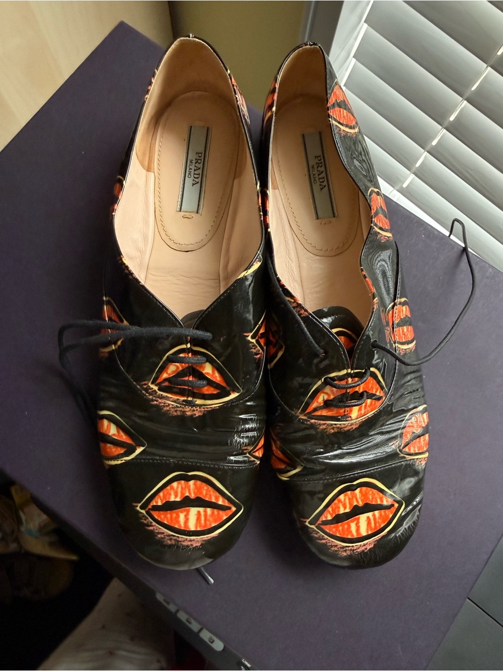 Prada Lips Print Lace-Up Shoes – Size 37 👠🖤🧡 - Picture 10 of 11